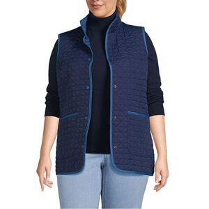 Land’s End Plus Size Reversible Quilted Sleeveless vest pockets navy check 3X